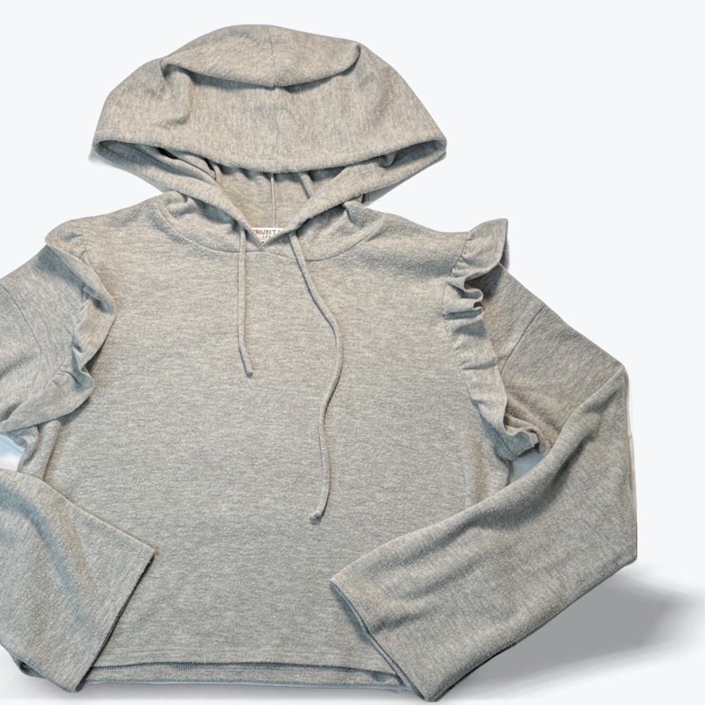 Project Social T Hoodie Ruffle Shoulder Womens Small Heather GreyMade in USA